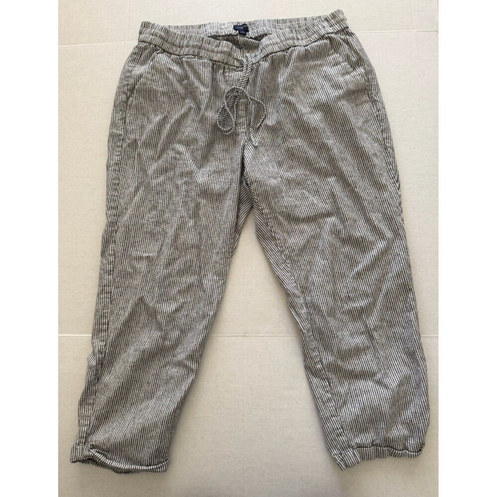 J Crew Women’s Striped Linen Pull-on Pants 16 Drawstring Coastal Vacation
